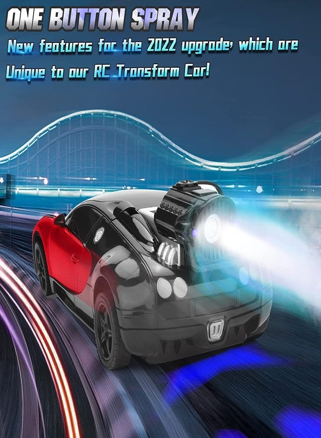 Cable World 3 in 1 RC Car, Robot Car and Smoke Car for Kids, Remote Control Vehicle with One Button Change, 360° Rotating Drifting 1:14 Scale (Red) - Image 4